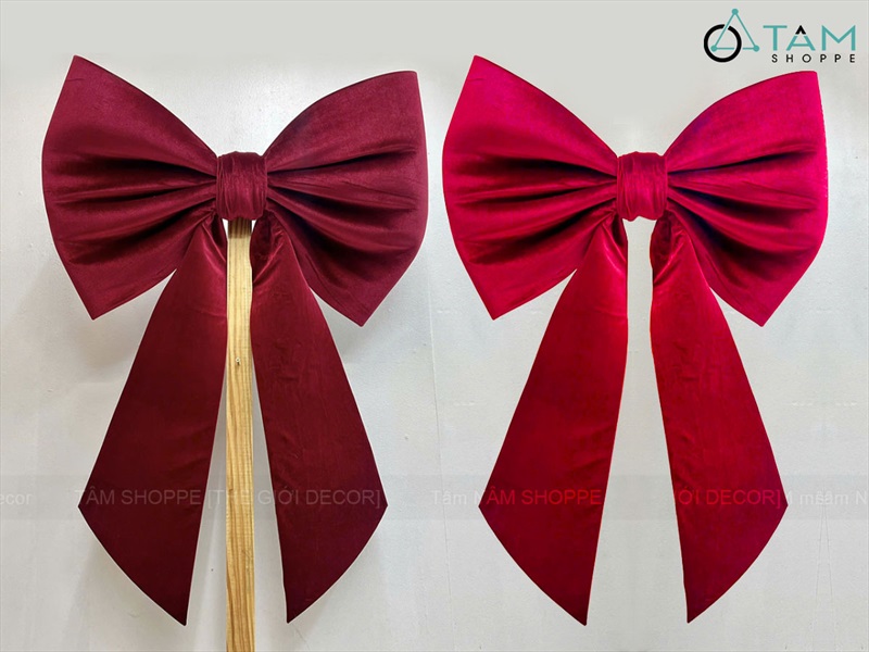 Nơ đỏ vải nhung xịn 2 cánh đuôi xéo dài cỡ lớn [Đứng form - Nhiều cỡ] PK-NO-12